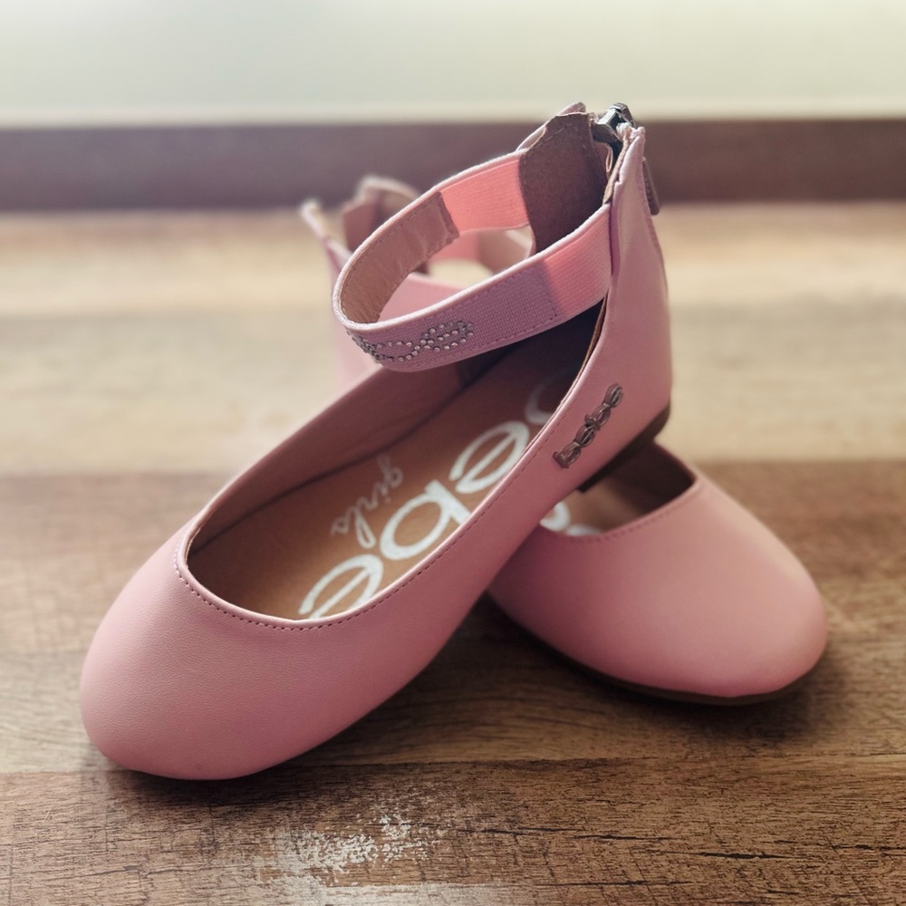 Bebe Girls Pink Shoes Ballet Flats with Rhinestone Studded Ankle straps,Size 10 - Picture 8 of 10